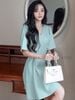 Đầm xanh mint eo xếp ly