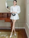  Đầm trắng cổ sơ mi tay dài 