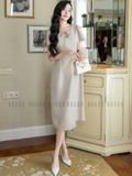  Đầm nude kem cổ giọt nước 