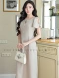  Đầm nude kem cổ giọt nước 