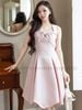 Đầm hồng cổ phối nơ