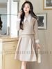 Set áo váy nude cổ phối trằng