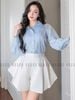 Set áo quần xanh nhạt xếp ly