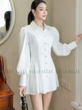  Đầm trắng cổ sơ mi tay dài 