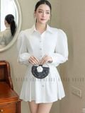  Đầm trắng cổ sơ mi tay dài 