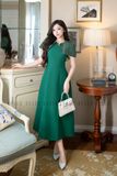  Đầm xanh lá phối tweed 