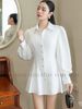  Đầm trắng cổ sơ mi tay dài 