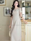  Đầm nude kem cổ giọt nước 