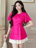  Set áo quần hồng sen cổ tròn 