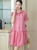 Đầm babydoll caro đỏ cổ sơ mi