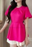  Set áo quần hồng sen cổ tròn 