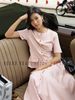 Set áo váy hồng cổ tròn