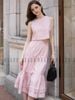 Set áo váy hồng croptop sát nách