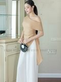  Set áo quần nude trắng lệch vai 