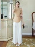  Set áo quần nude trắng lệch vai 