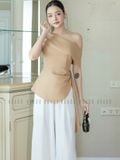  Set áo quần nude trắng lệch vai 