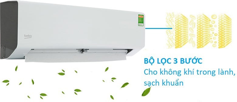 Lọc không khí 3 bước - Máy lạnh Beko 1 HP RSSC09CV