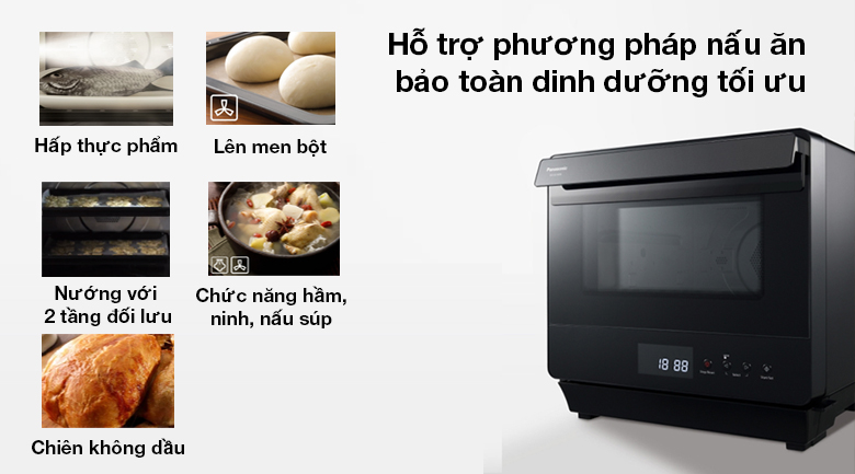 Lò Hấp Nướng Chiên Không Dầu Panasonic NU-SC180BYUE - Tích hợp các phương pháp nấu ăn bảo toàn dinh dưỡng tối ưu nhất như hấp, hầm, chiên không dầu,...