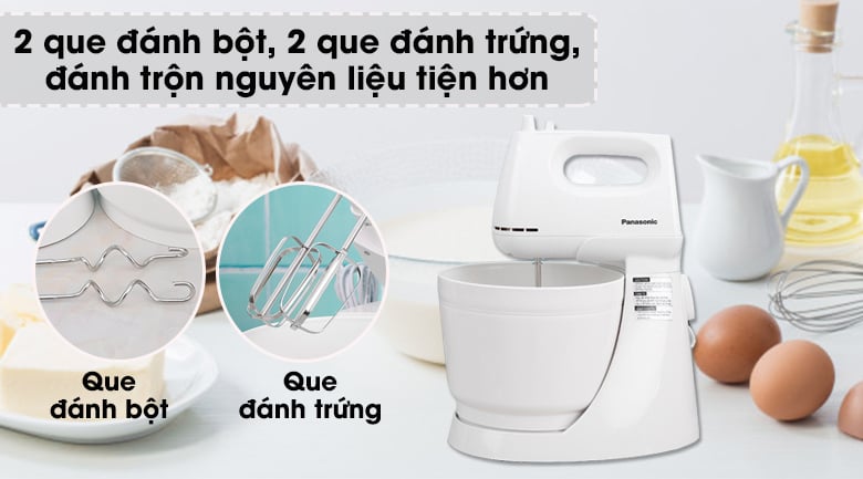 Máy đánh trứng Panasonic MK-GB3WRA - Đi kèm 2 que đánh trứng, 2 que đánh bột