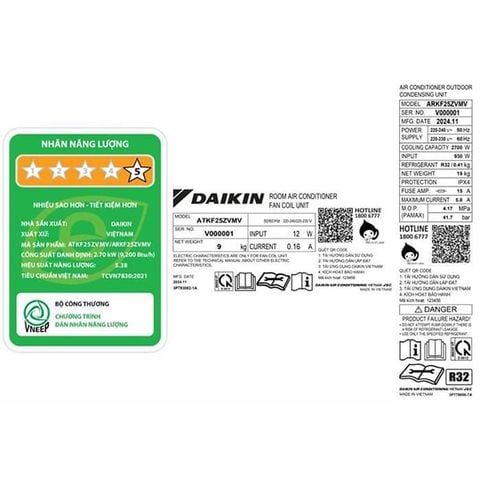  Máy lạnh DAIKIN Inverter FTKF25ZVMV (1 HP) 