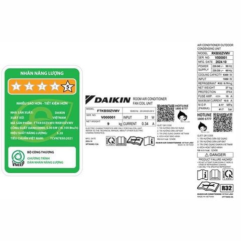  Máy lạnh DAIKIN Inverter FTKB50ZVMV (2 HP) 