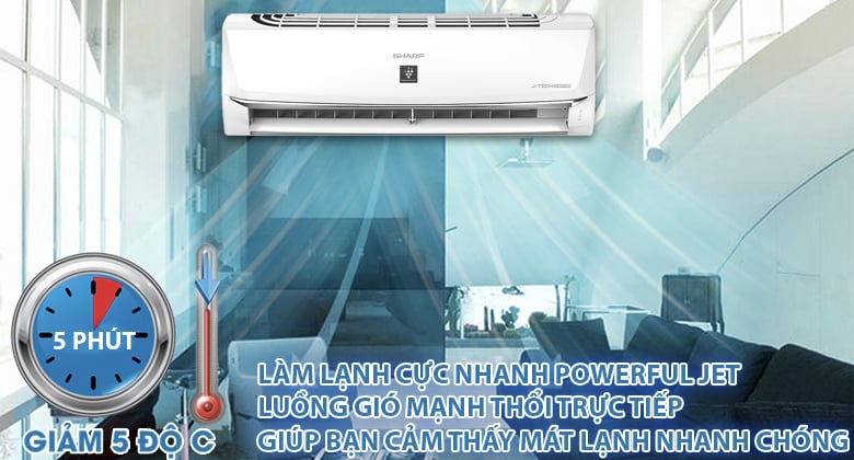 Làm lạnh tối ưu hơn với chế độ Powerful Jet - Máy lạnh Sharp Inverter 1.5 HP AH-XP13WHW