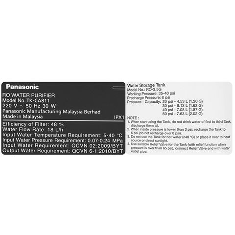  Máy lọc nước RO PANASONIC 6 lõi TK-CA811K-VN 