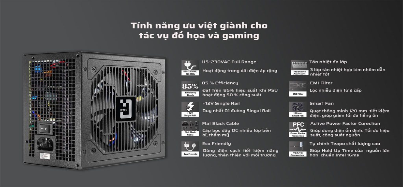 Nguồn máy tính Jetek SWAT 700W tối ưu công suất