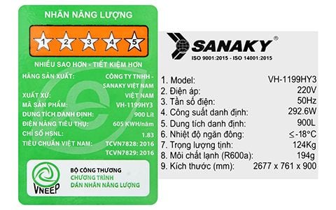  Tủ đông SANAKY Inverter VH 1199HY3 (900 Lít) 