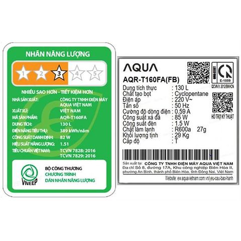  Tủ lạnh AQUA 130 lít T160FA(BS) 