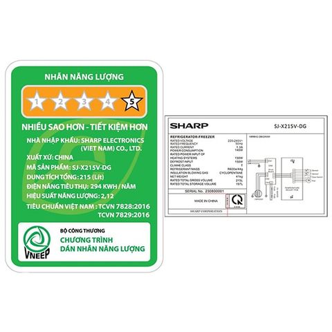  Tủ lạnh SHARP Inverter 197 lít SJ X215V 