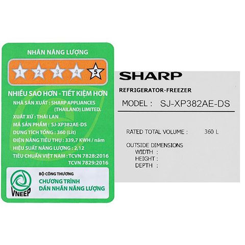  Tủ lạnh SHARP Inverter 360 lít SJ XP382AE 