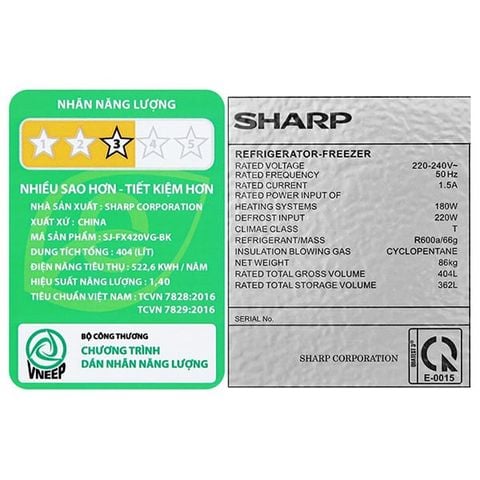  Tủ lạnh SHARP Inverter 362 lít FX420VG-BK 