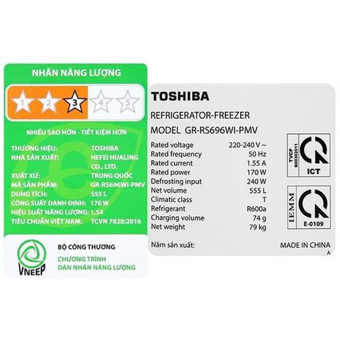  Tủ lạnh TOSHIBA Inverter 555 lít GR-RS696WI-PMV(60)-AG 