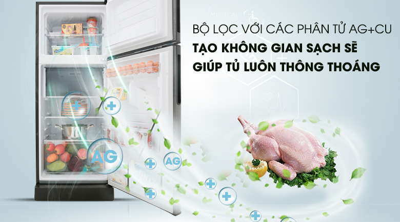 Khử mùi Ag+Cu-  Tủ lạnh Sharp Inverter 196 lít SJ-X201E-DS 