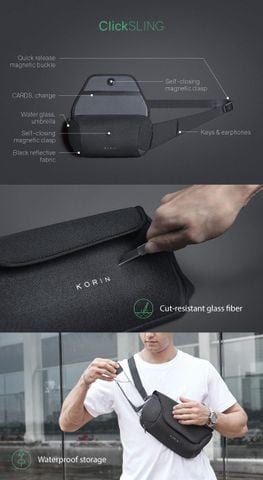 Korin Design ClickSling - Túi đeo chéo chống trộm, chống nước