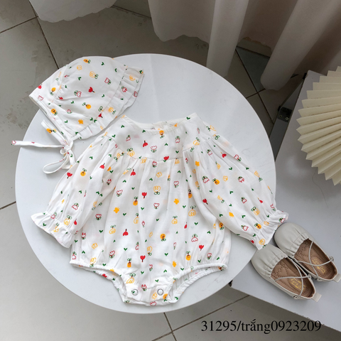  body bé gái tay dài + nón 3-12m 