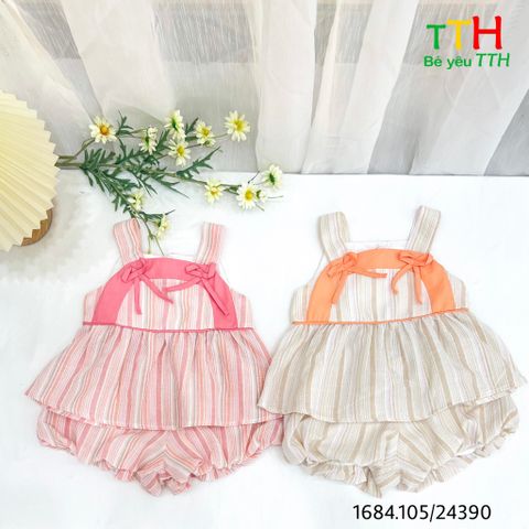  Set Áo 2 Dây Nơ Ngực Quần Bí 1-6t 