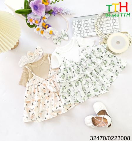  Đầm Body Phối Thun Tăm + Nơ 3M-24M 