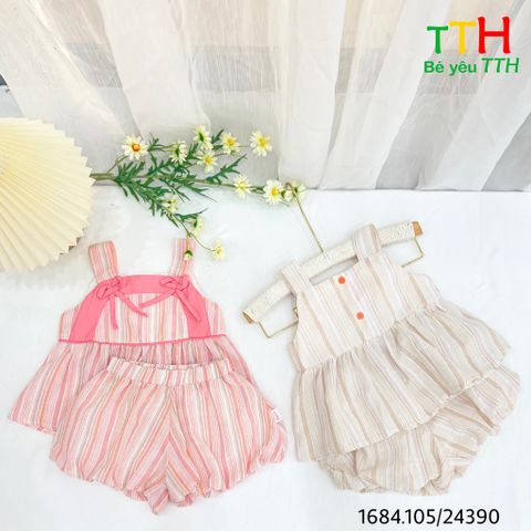  Set Áo 2 Dây Nơ Ngực Quần Bí 1-6t 