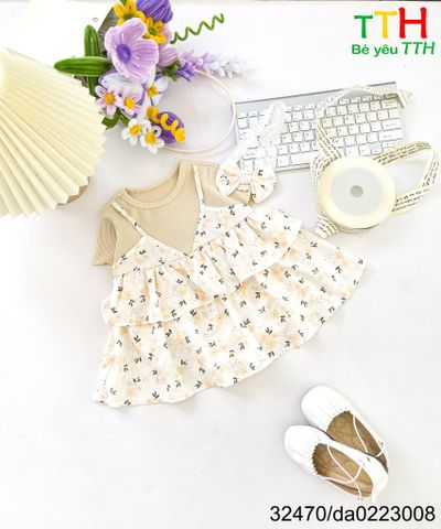  Đầm Body Phối Thun Tăm + Nơ 3M-24M 