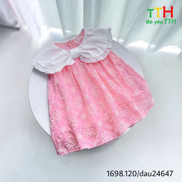  Đầm cổ bèo phối cho bé 1-6t 