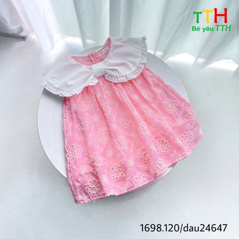  Đầm cổ bèo phối cho bé 1-6t 