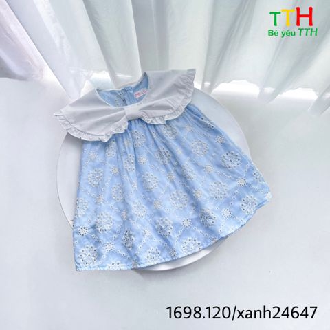  Đầm cổ bèo phối cho bé 1-6t 