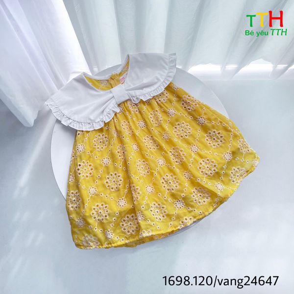  Đầm cổ bèo phối cho bé 1-6t 