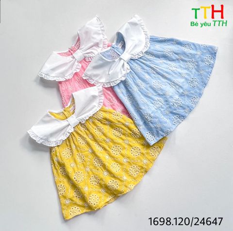  Đầm cổ bèo phối cho bé 1-6t 