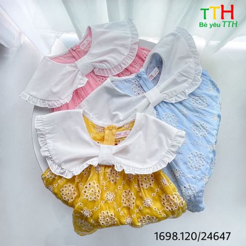  Đầm cổ bèo phối cho bé 1-6t 