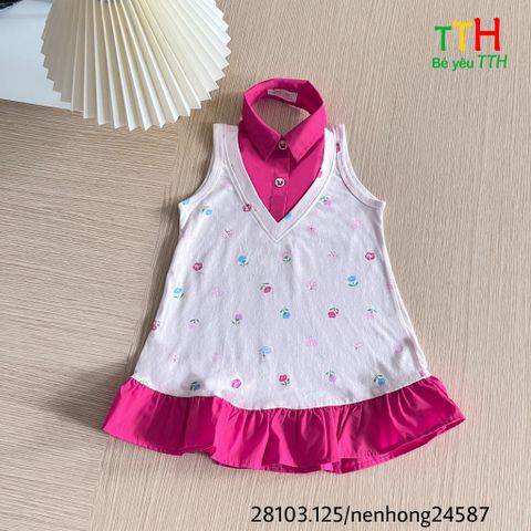  Đầm sơ mi phối bé gái từ 2-8t 