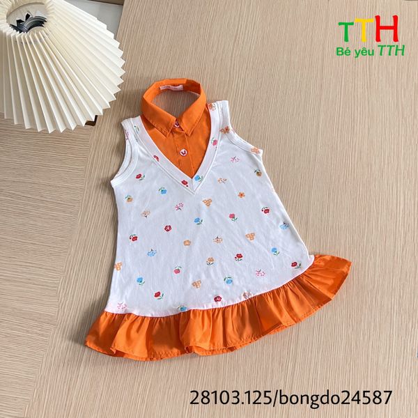  Đầm sơ mi phối bé gái từ 2-8t 