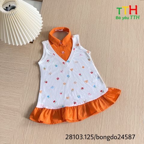  Đầm sơ mi phối bé gái từ 2-8t 